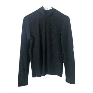 DKNY Black Shimmer Knit Mock Neck Long Sleeve Top NWT Size S. HL351